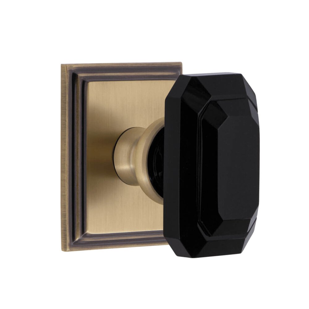 Grandeur Carre Square Rosette Privacy with Baguette Black Crystal Knob in Vintage Brass
