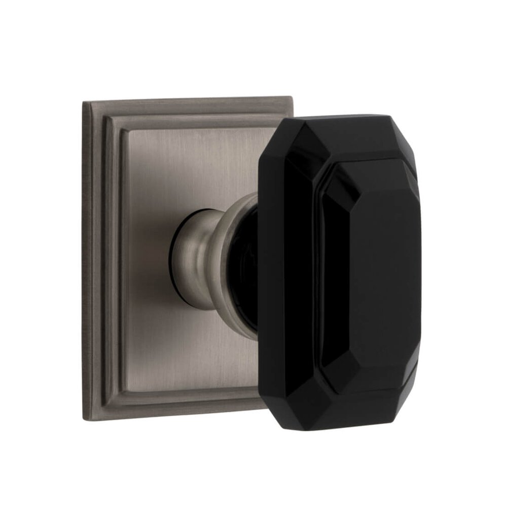 Grandeur Carre Square Rosette Privacy with Baguette Black Crystal Knob in Antique Pewter