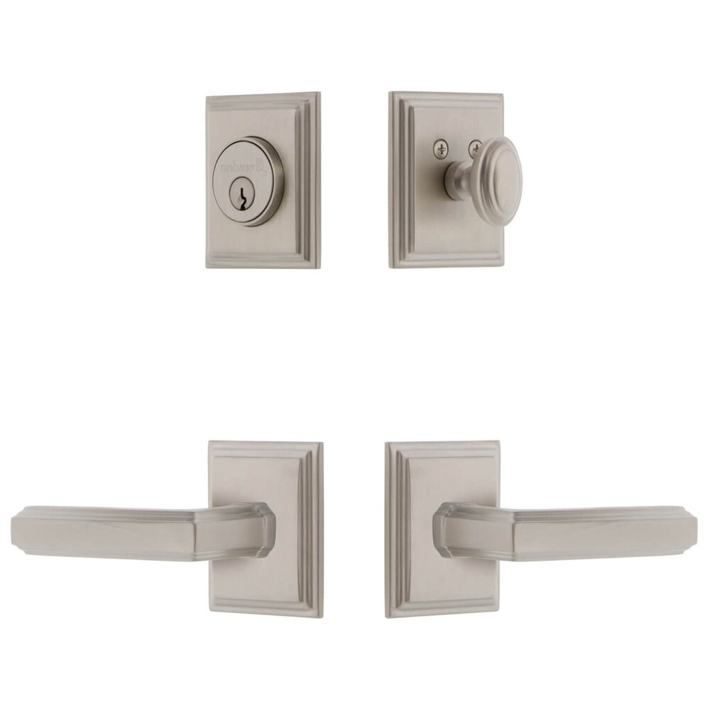 Grandeur Carre Square Rosette Entry Set with Carre Lever in Satin Nickel