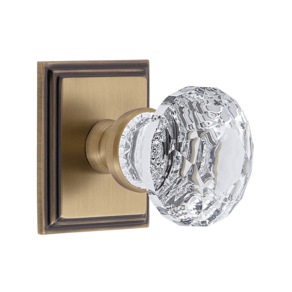 Grandeur Carre Square Rosette Privacy with Brilliant Crystal Knob in Vintage Brass