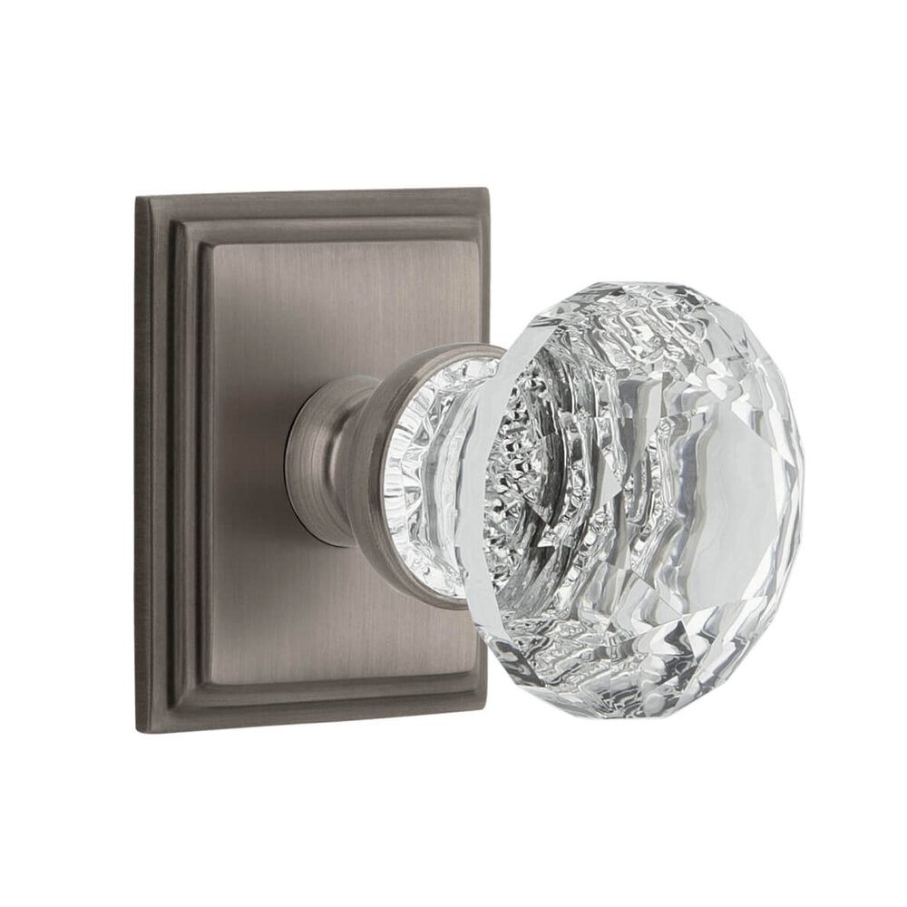 Grandeur Carre Square Rosette Privacy with Brilliant Crystal Knob in Antique Pewter