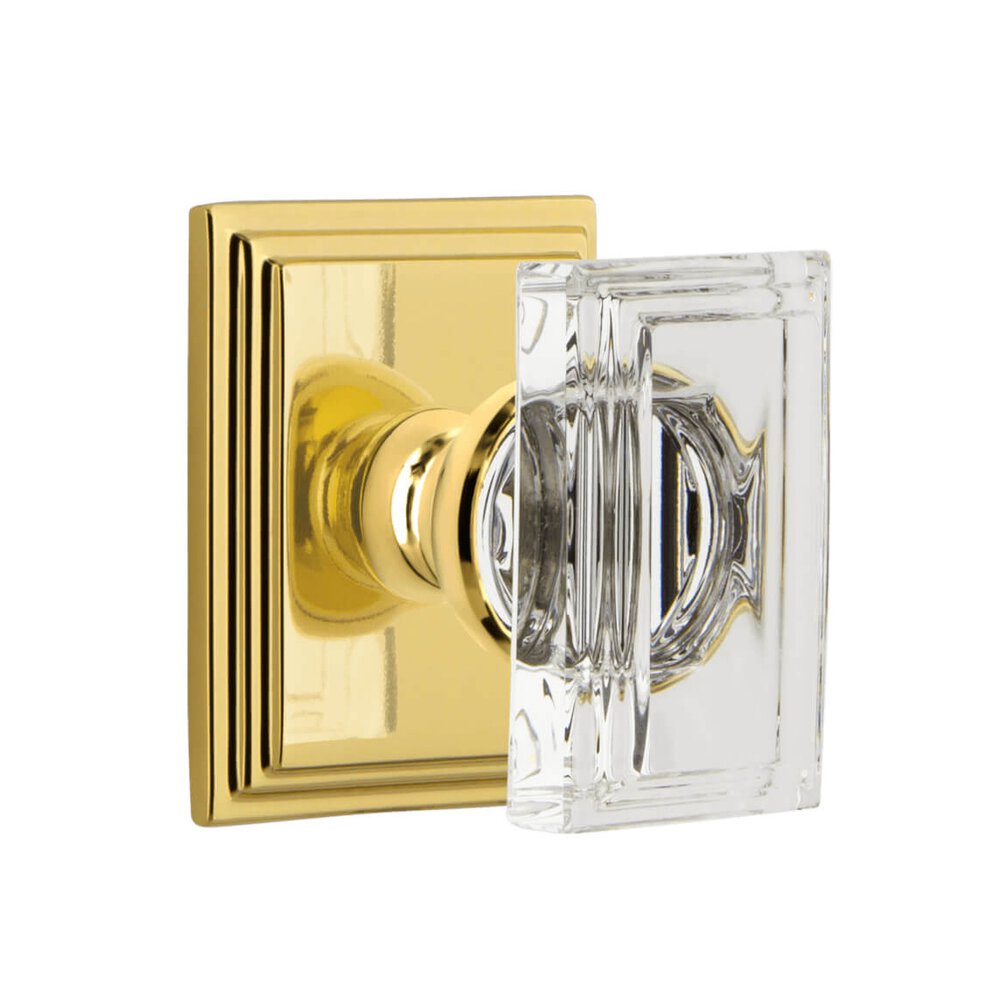 Grandeur Carre Square Rosette Privacy with Carre Crystal Knob in Lifetime Brass