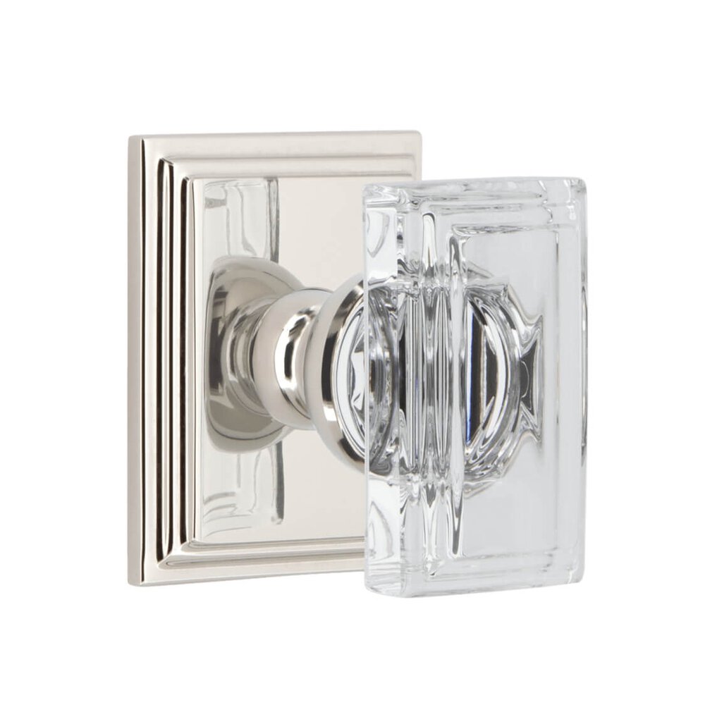 Grandeur Carre Square Rosette Privacy with Carre Crystal Knob in Polished Nickel