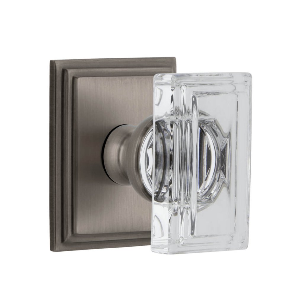 Grandeur Carre Square Rosette Privacy with Carre Crystal Knob in Antique Pewter