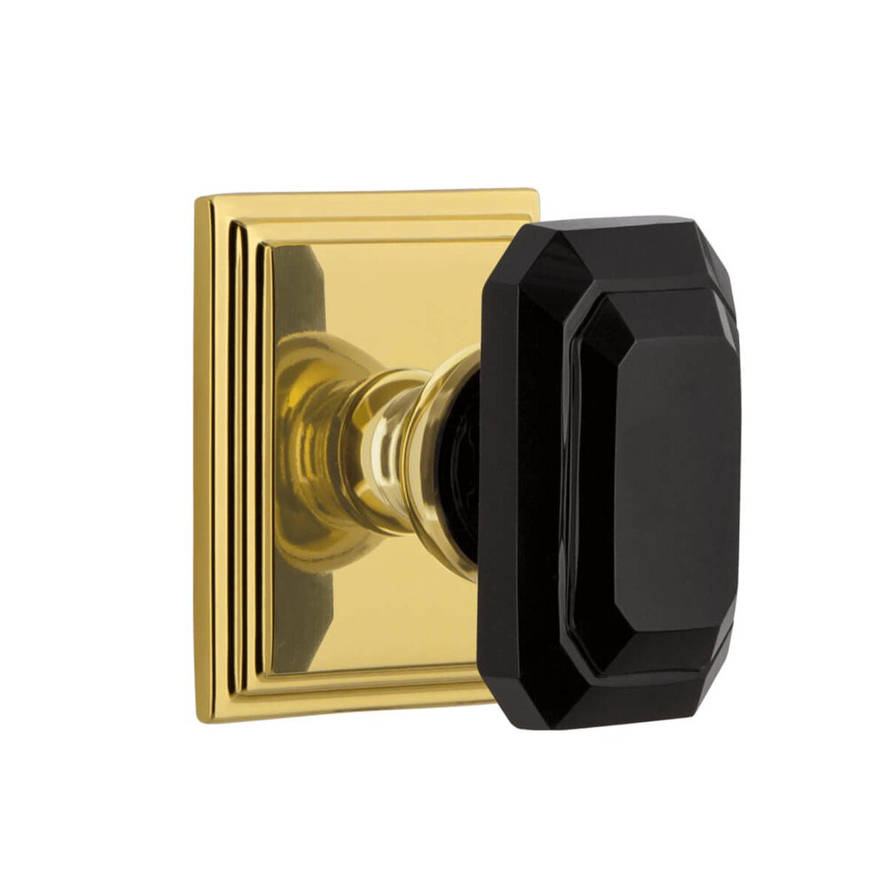 Grandeur Carre Square Rosette Double Dummy with Baguette Black Crystal Knob in Lifetime Brass
