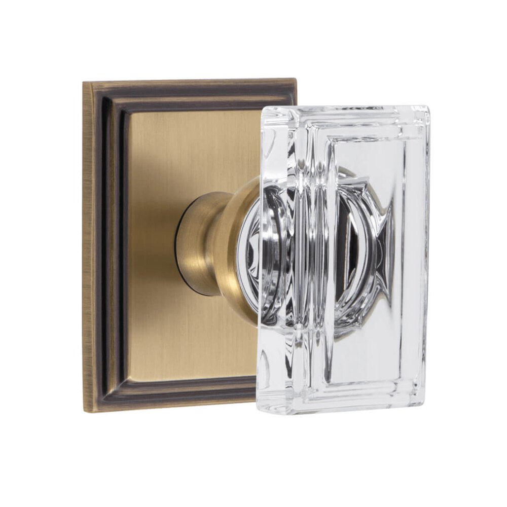 Grandeur Carre Square Rosette Double Dummy with Carre Crystal Knob in Vintage Brass