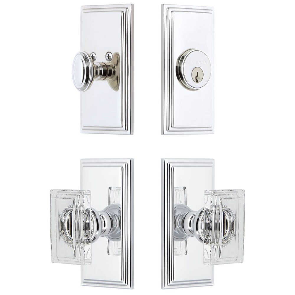 Grandeur Carre Short Plate Entry Set with Carre Crystal Knob in Bright Chrome