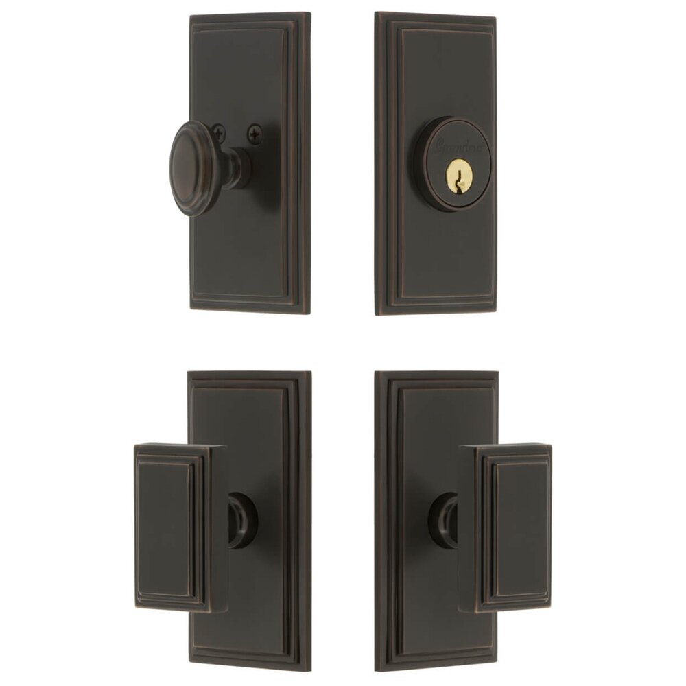 Grandeur Carre Short Plate Entry Set with Carre Knob in Timeless Bronze