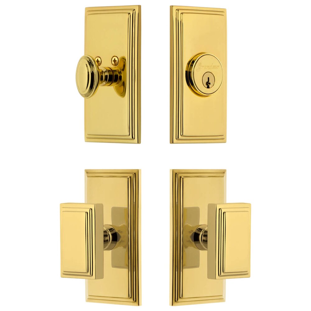 Grandeur Carre Short Plate Entry Set with Carre Knob in Lifetime Brass