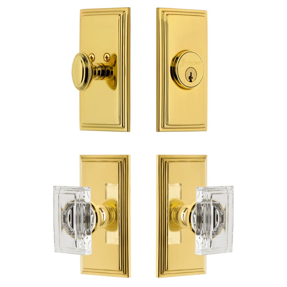 Grandeur Carre Short Plate Entry Set with Carre Crystal Knob in Lifetime Brass