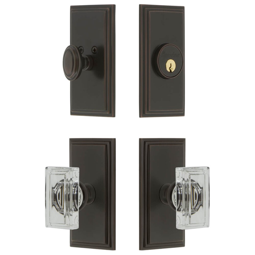 Grandeur Carre Short Plate Entry Set with Carre Crystal Knob in Timeless Bronze