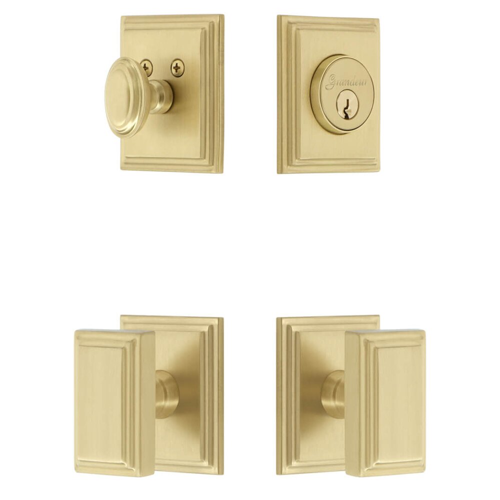 Grandeur Carre Square Rosette Entry Set with Carre Knob in Satin Brass