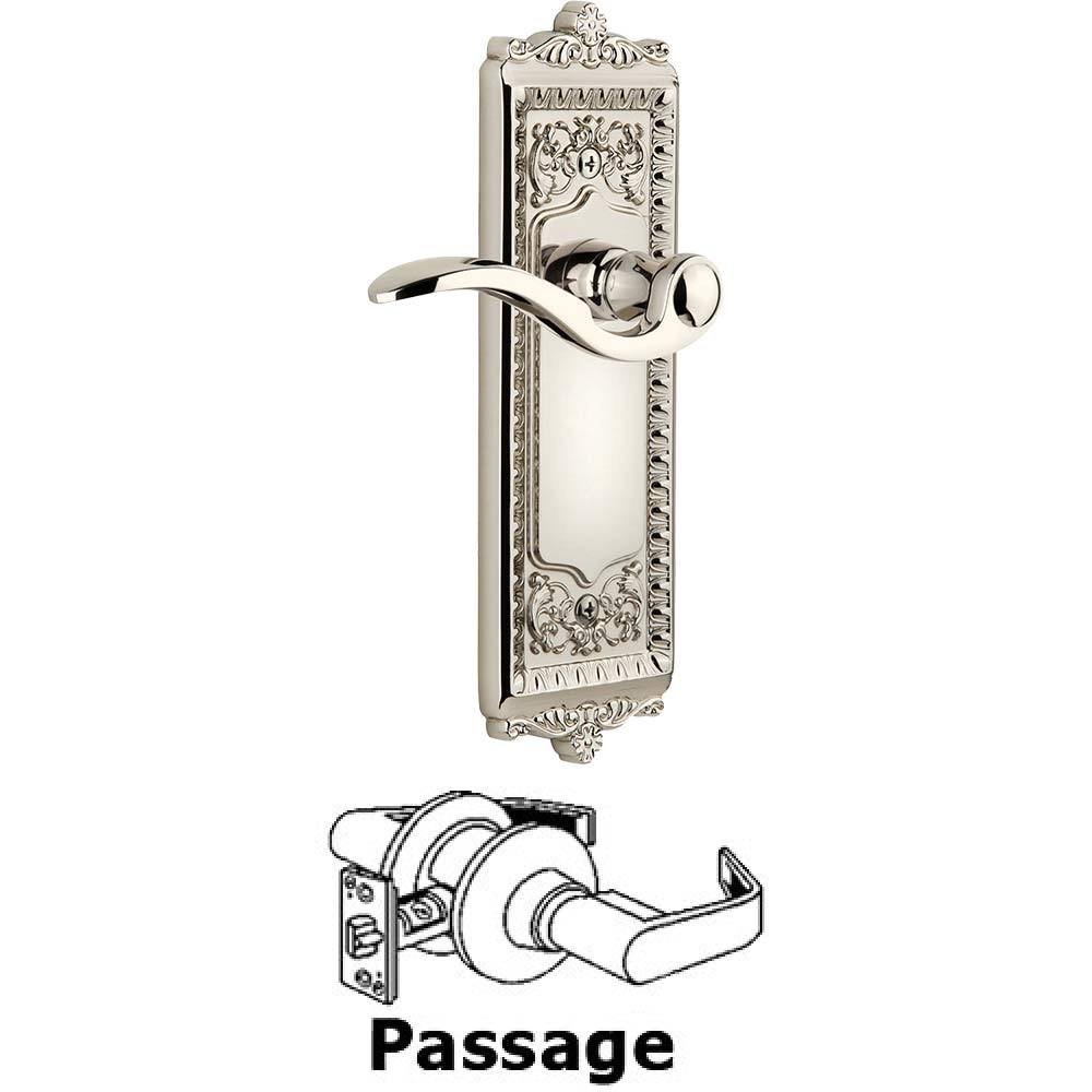 Grandeur Passage Windsor Plate with Right Handed Bellagio Lever in Polished Nickel