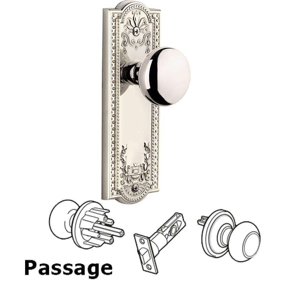 Grandeur Complete Passage Set - Parthenon Plate with Fifth Avenue Knob in Polished Nickel