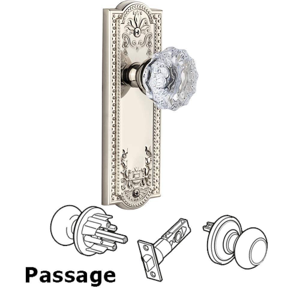 Grandeur Complete Passage Set - Parthenon Plate with Fontainebleau Knob in Polished Nickel