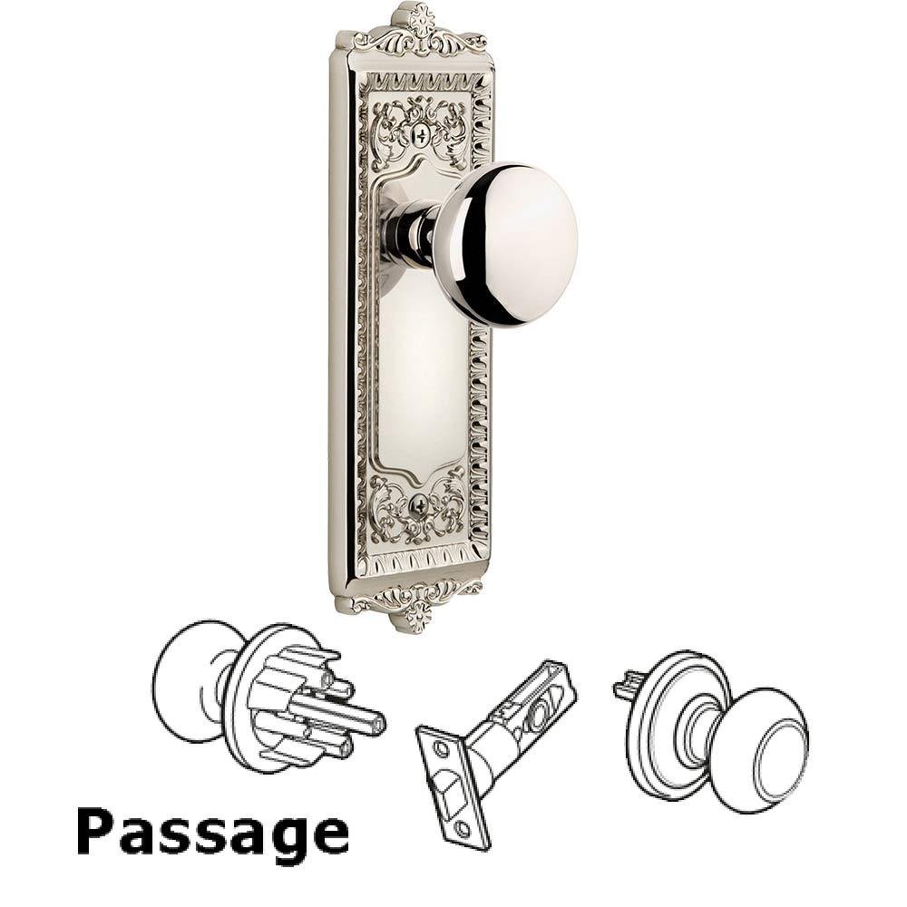Grandeur Complete Passage Set - Windsor Plate with Fifth Avenue Knob in Polished Nickel