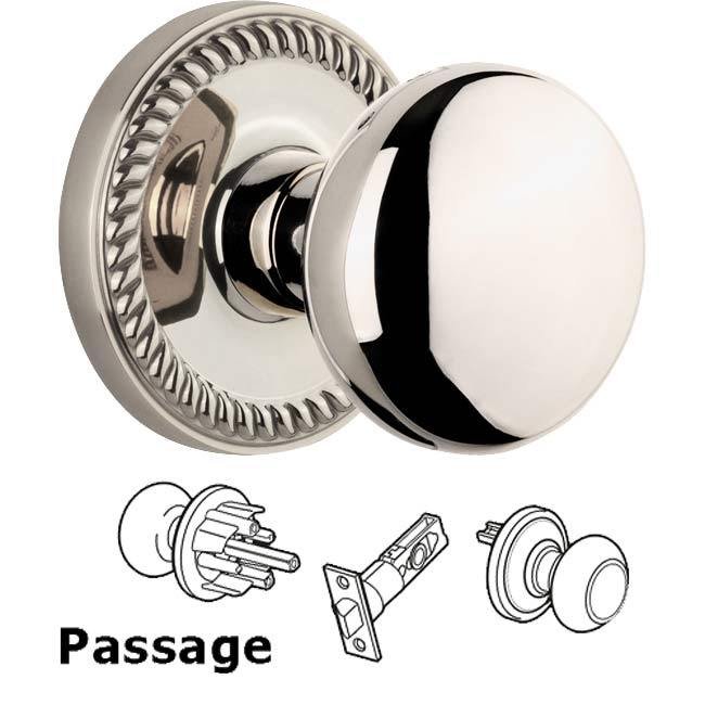 Grandeur Complete Passage Set - Newport Rosette with Fifth Avenue Knob in Polished Nickel