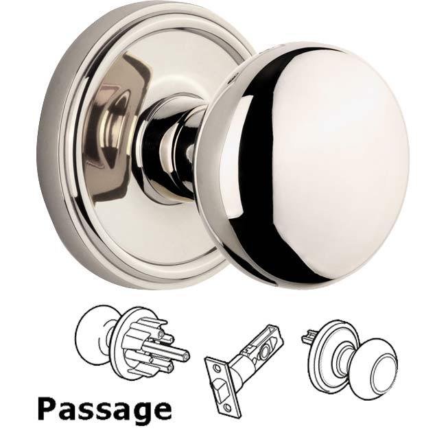 Grandeur Complete Passage Set - Georgetown Rosette with Fifth Avenue Knob in Polished Nickel