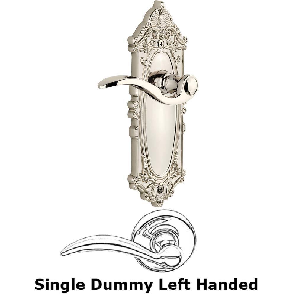 Grandeur Single Dummy Knob - Grande Victorian Plate with Left Handed Bellagio Lever in Polished Nickel