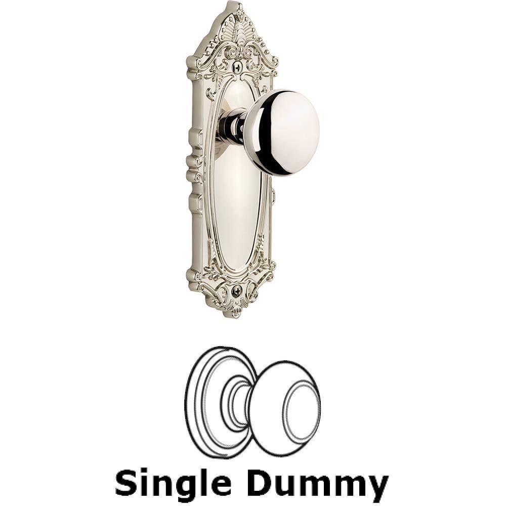 Grandeur Single Dummy Knob - Grande Victorian Plate with Fifth Avenue Knob in Polished Nickel