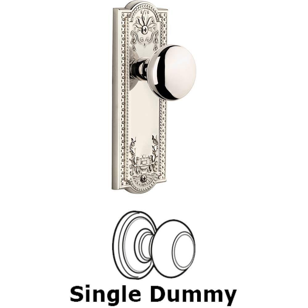 Grandeur Single Dummy Knob - Parthenon Plate with Fifth Avenue Knob in Polished Nickel