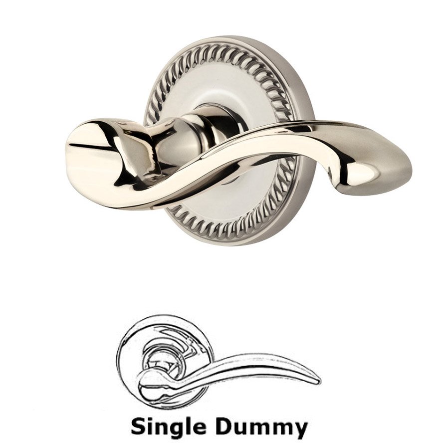 Grandeur Single Dummy Knob - Newport Rosette with Left Handed Portofino Lever in Polished Nickel