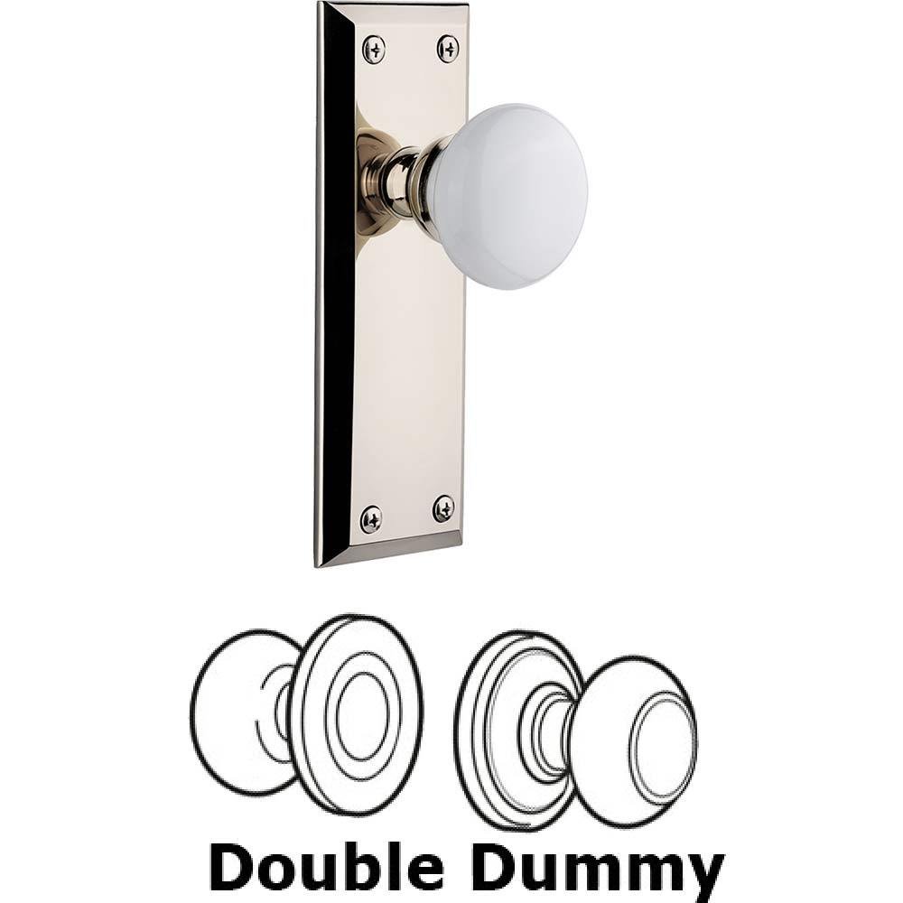 Grandeur Double Dummy Set - Fifth Avenue Plate with Hyde Park White Porcelain Knob in Polished Nickel