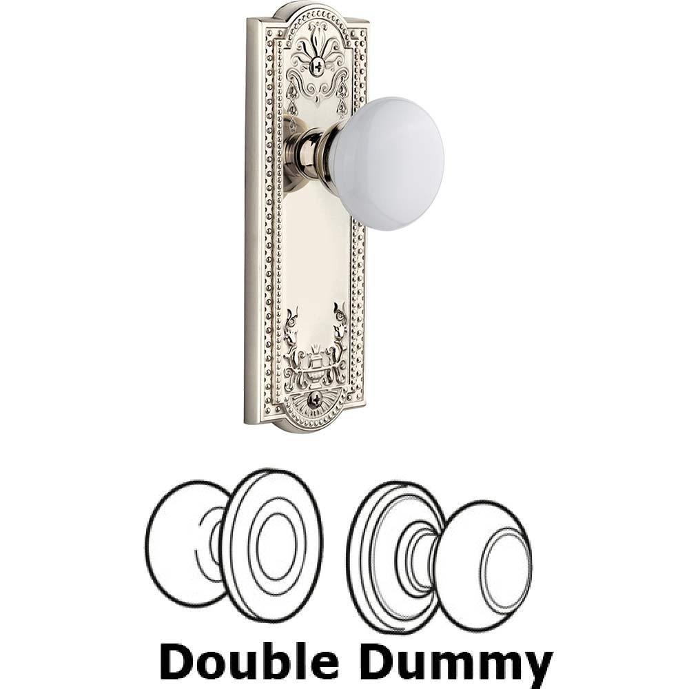 Grandeur Double Dummy Set - Parthenon Plate with Hyde Park White Porcelain Knob in Polished Nickel