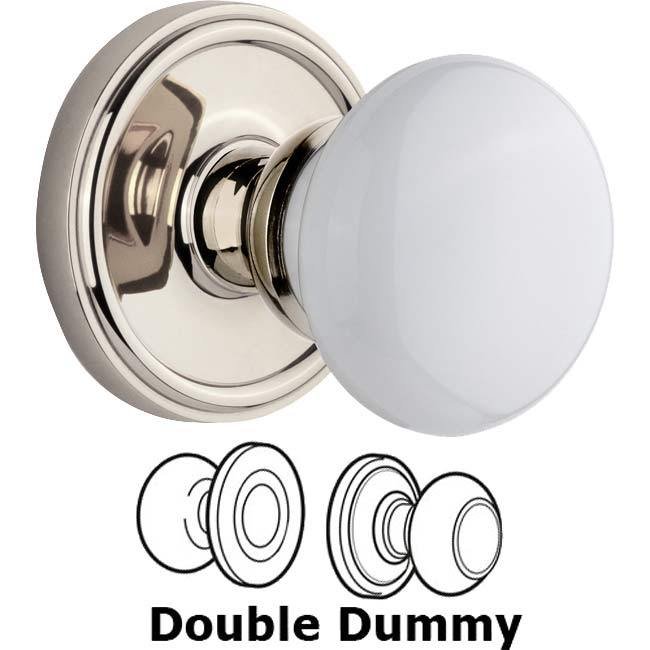 Grandeur Double Dummy Set - Georgetown Rosette with Hyde Park White Porcelain Knob in Polished Nickel