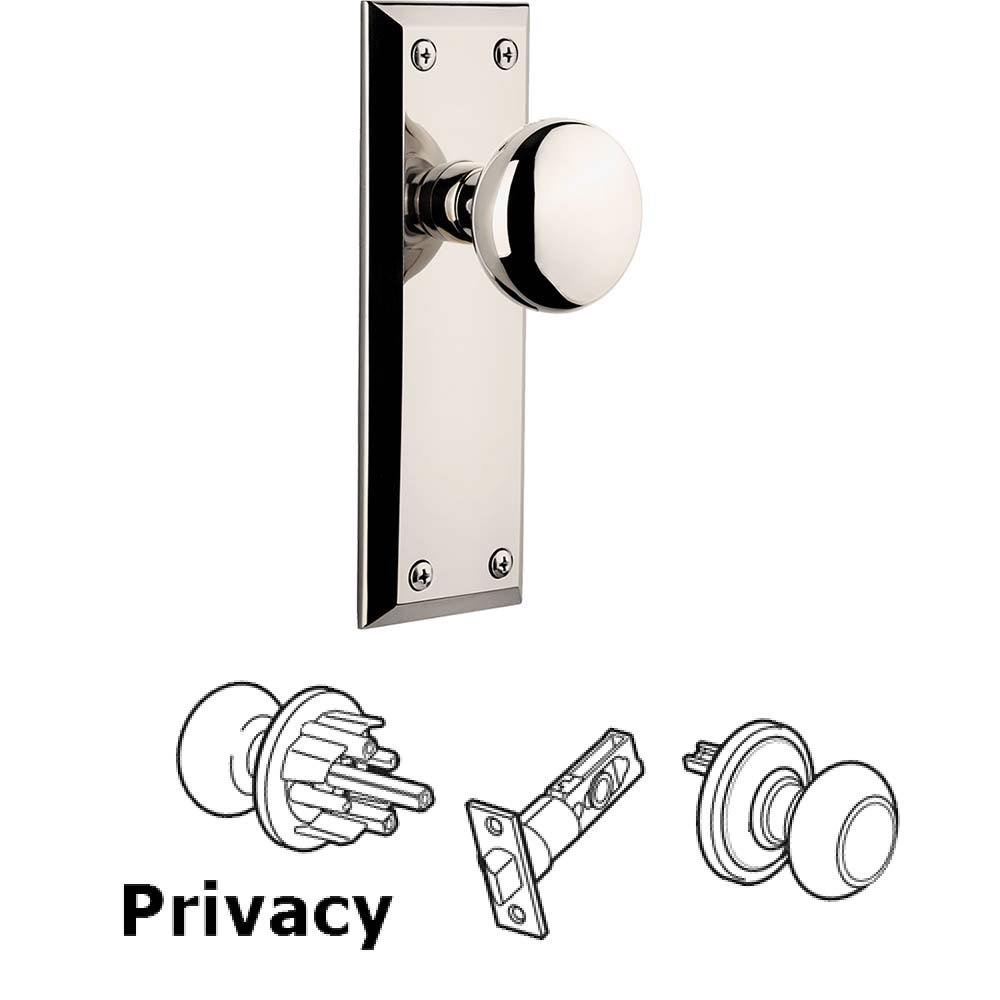 Grandeur Complete Privacy Set - Fifth Avenue Plate with Fifth Avenue Knob in Polished Nickel