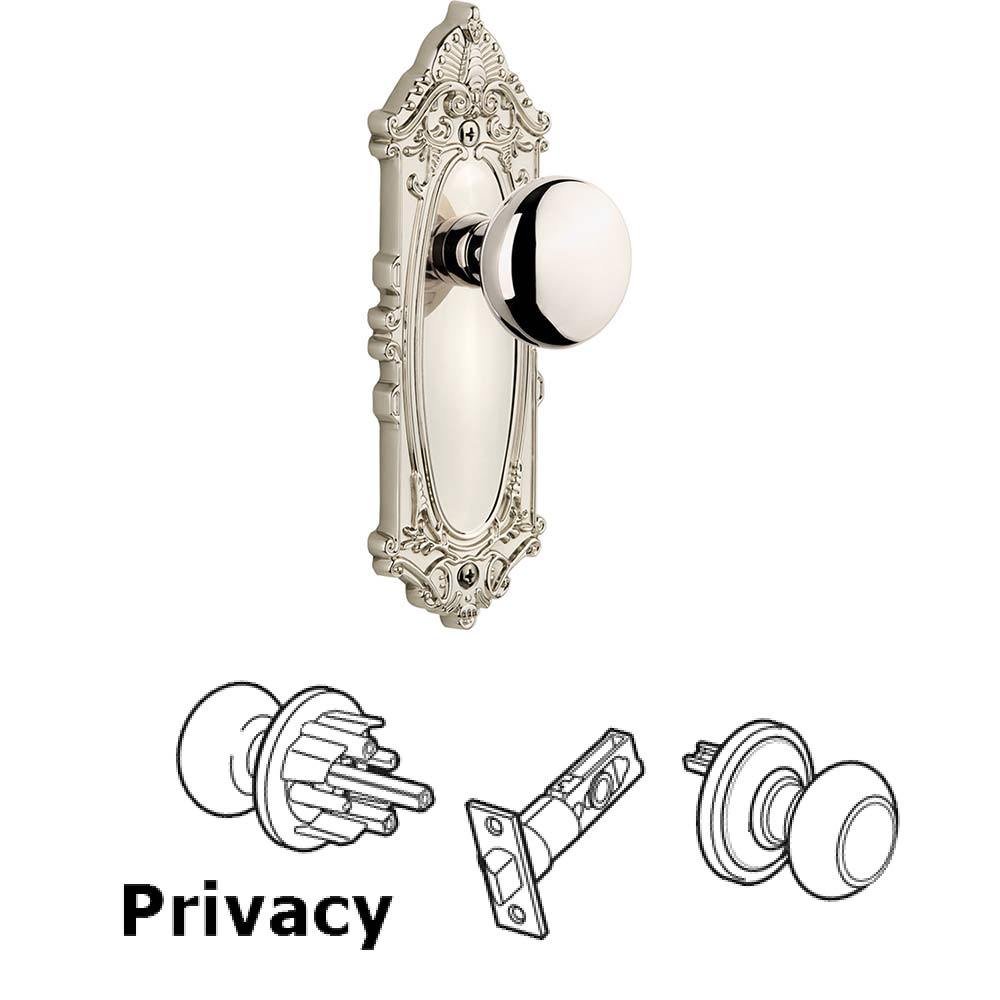 Grandeur Complete Privacy Set - Grande Victorian Plate with Fifth Avenue Knob in Polished Nickel