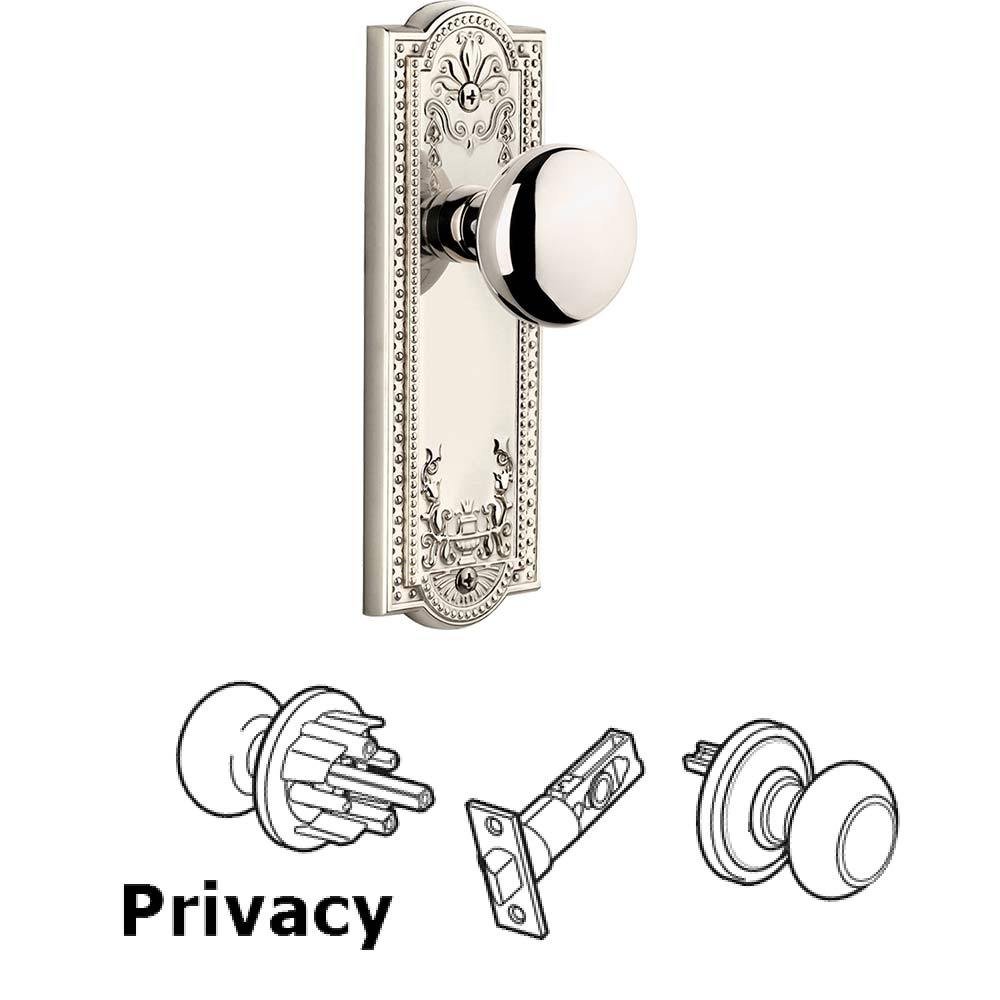 Grandeur Complete Privacy Set - Parthenon Plate with Fifth Avenue Knob in Polished Nickel