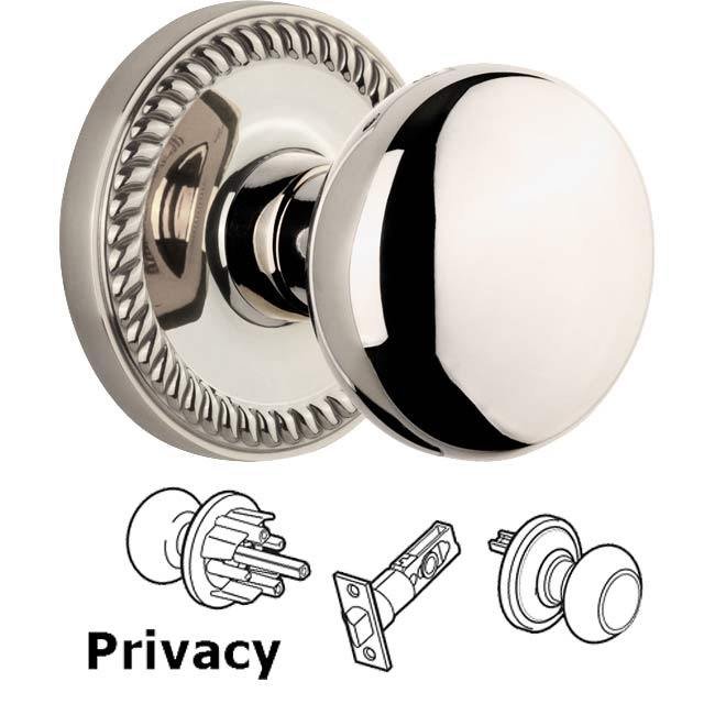 Grandeur Complete Privacy Set - Newport Rosette with Fifth Avenue Knob in Polished Nickel