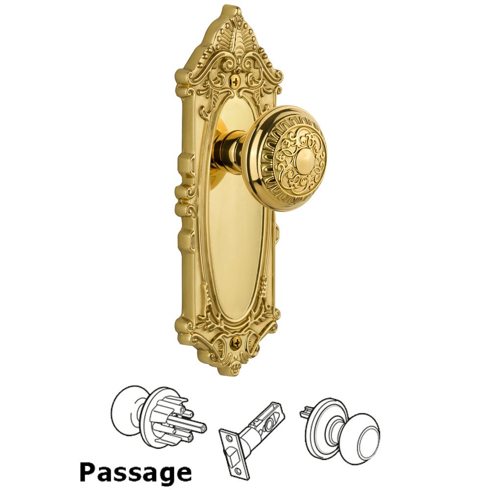 Grandeur Grandeur Grande Victorian Plate Passage with Windsor Knob in Polished Brass