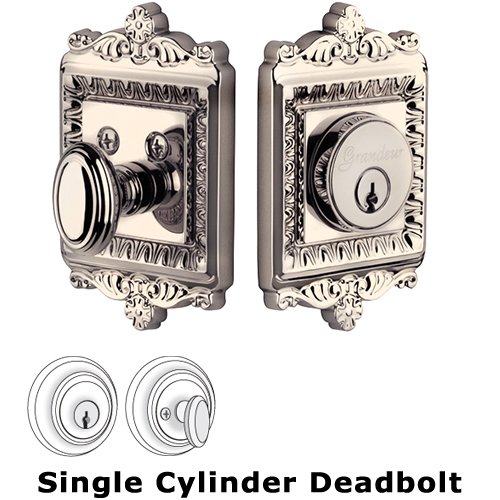 Grandeur Grandeur Single Cylinder Deadbolt with Windsor Plate in Polished Nickel