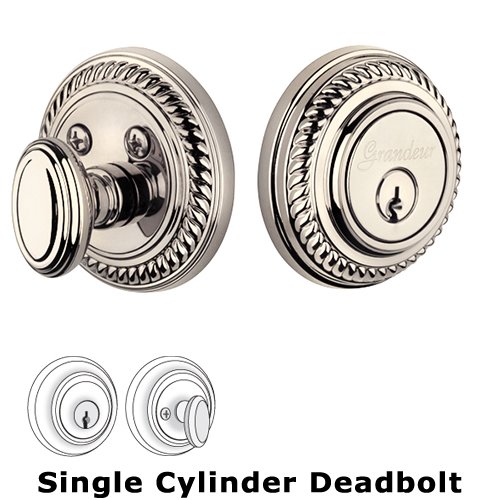 Grandeur Grandeur Single Cylinder Deadbolt with Newport Plate in Polished Nickel