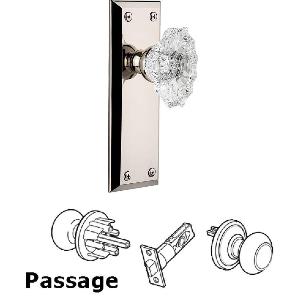 Grandeur Complete Passage Set - Fifth Avenue Plate with Crystal Biarritz Knob in Polished Nickel