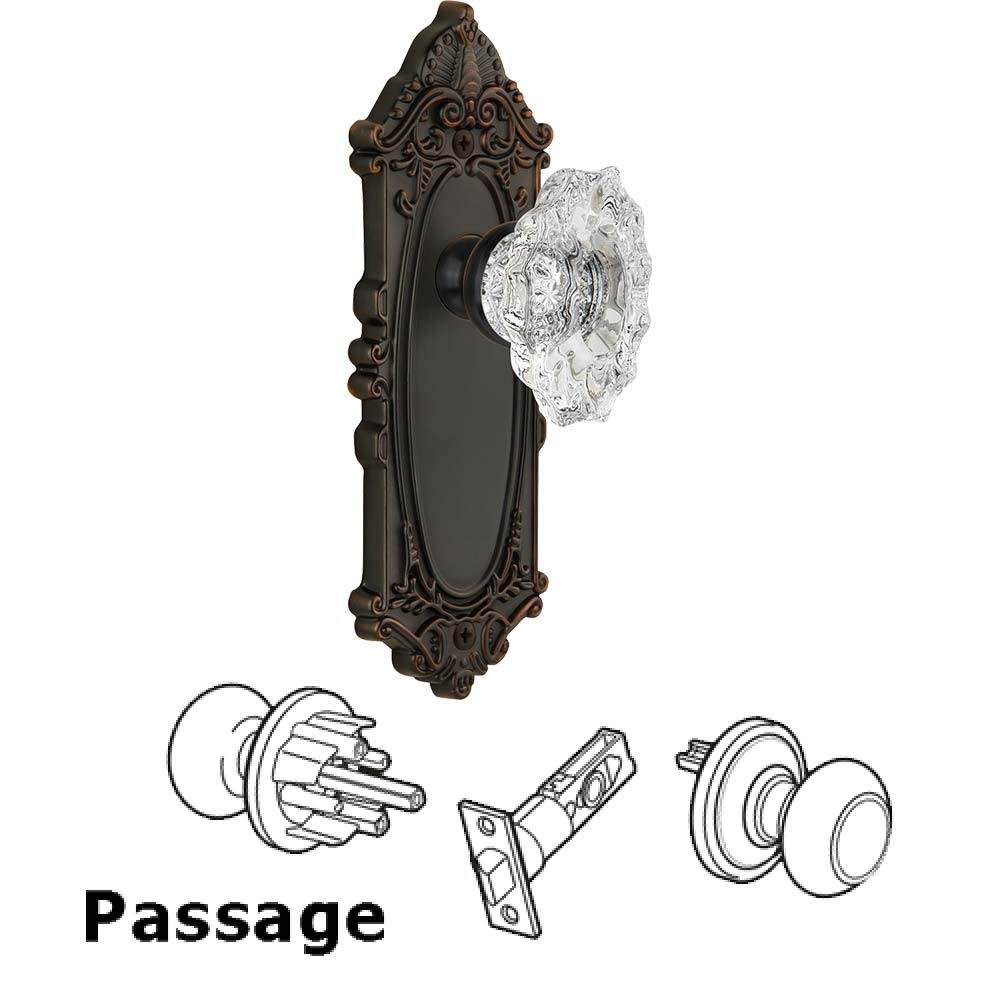 Grandeur Complete Passage Set - Grande Victorian Plate with Crystal Biarritz Knob in Timeless Bronze