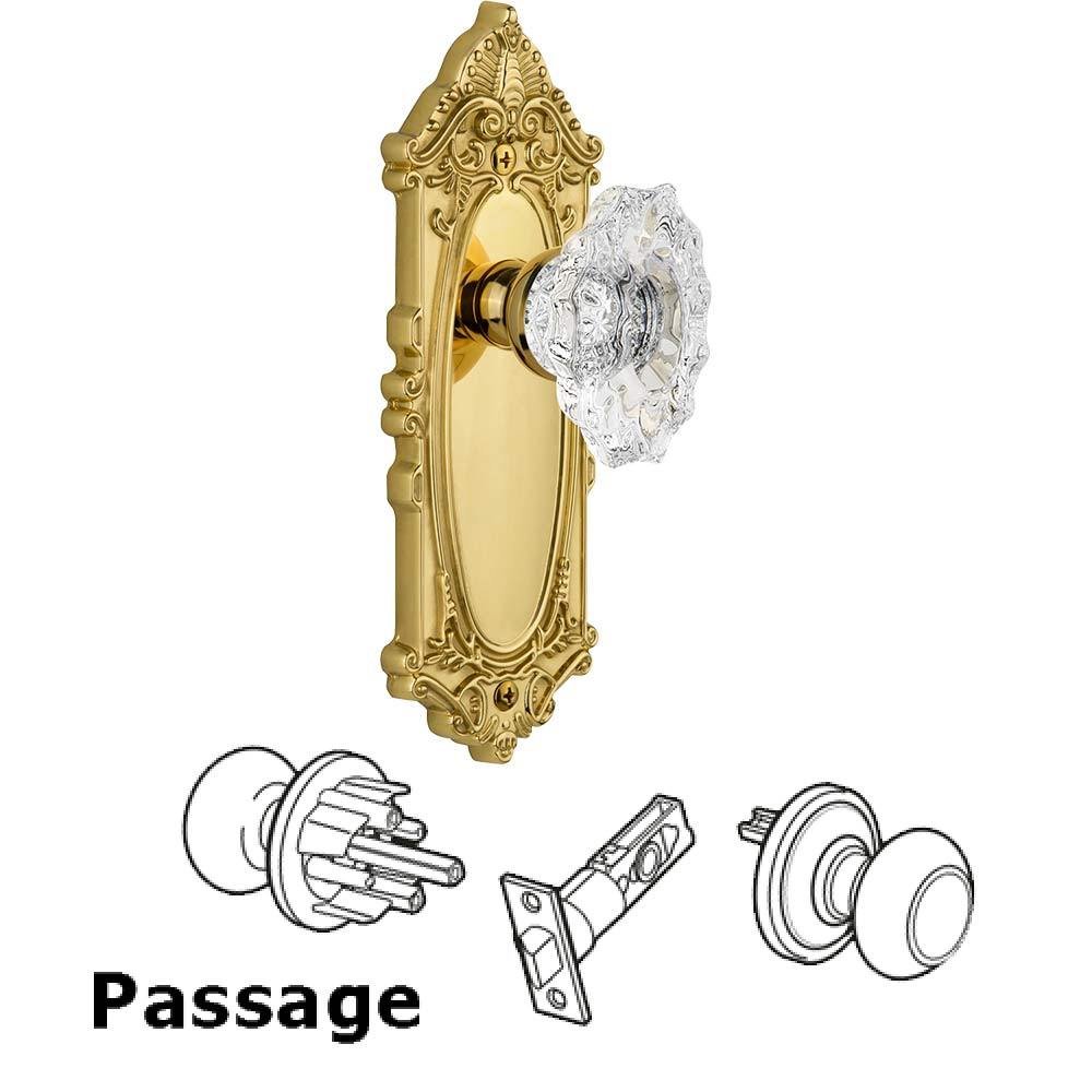 Grandeur Complete Passage Set - Grande Victorian Plate with Crystal Biarritz Knob in Lifetime Brass