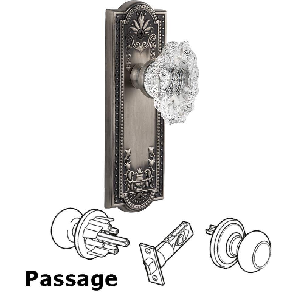 Grandeur Complete Passage Set - Parthenon Plate with Crystal Biarritz Knob in Antique Pewter