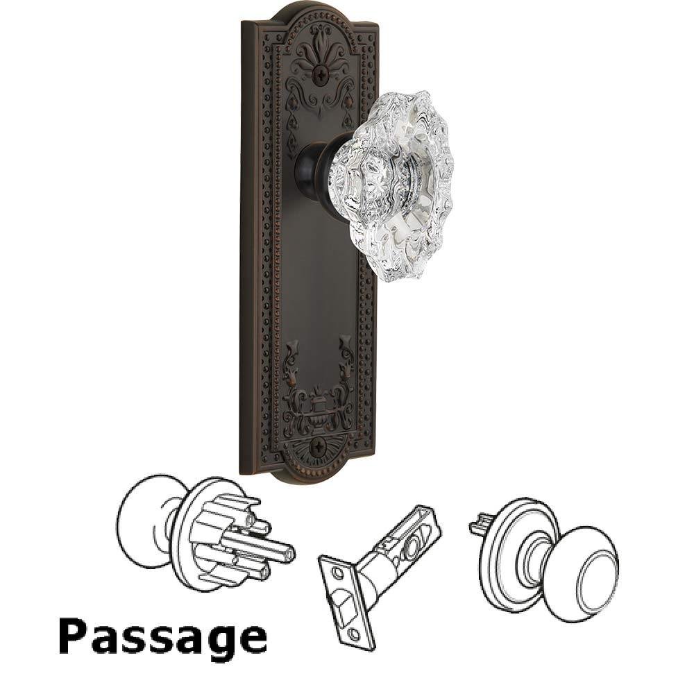 Grandeur Complete Passage Set - Parthenon Plate with Crystal Biarritz Knob in Timeless Bronze