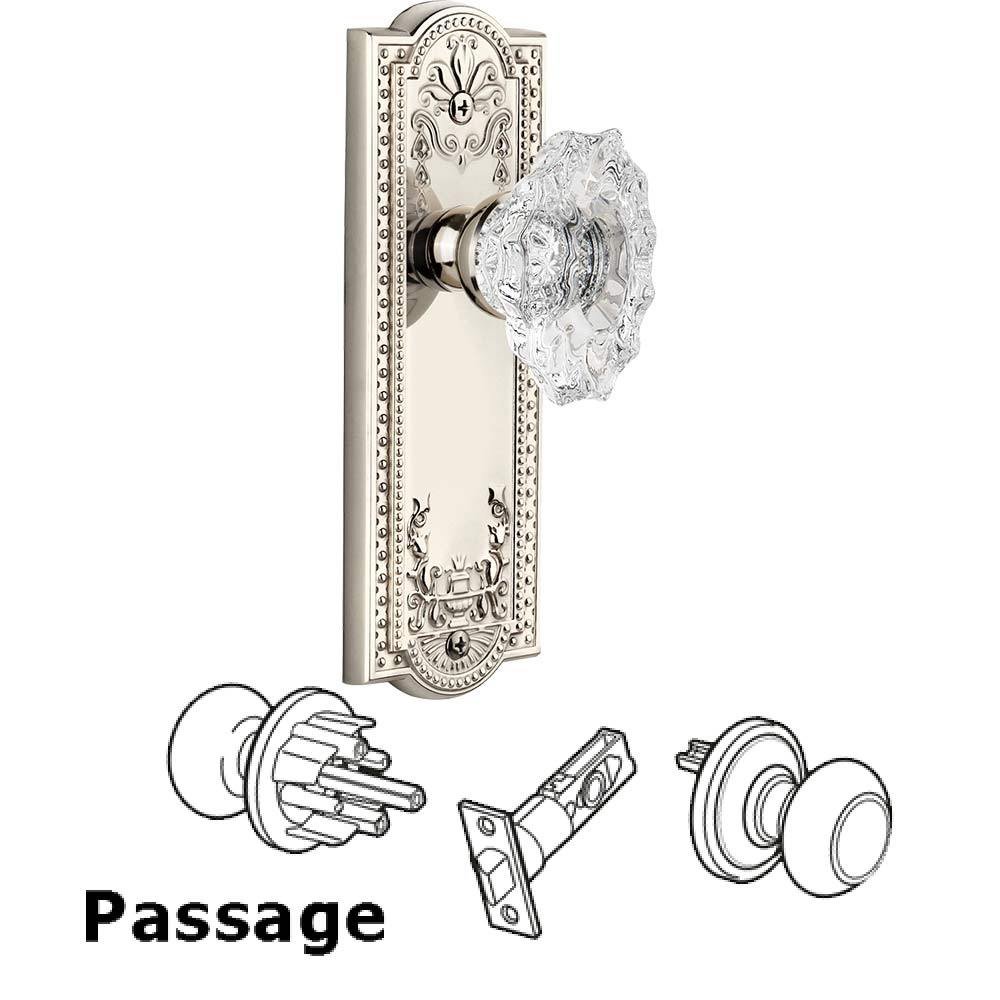 Grandeur Complete Passage Set - Parthenon Plate with Crystal Biarritz Knob in Polished Nickel