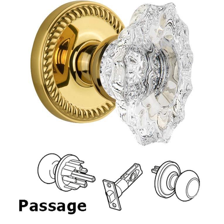 Grandeur Complete Passage Set - Newport Rosette with Crystal Biarritz Knob in Polished Brass