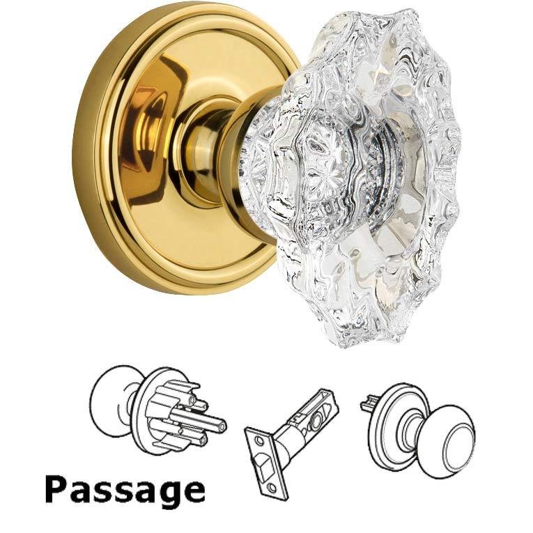 Grandeur Complete Passage Set - Georgetown Rosette with Crystal Biarritz Knob in Polished Brass
