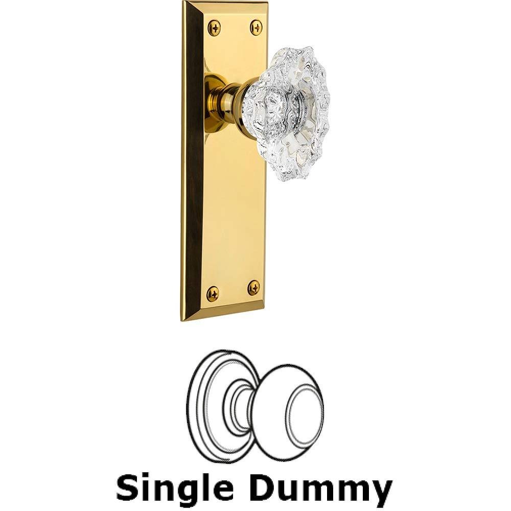 Grandeur Single Dummy Knob - Fifth Avenue Plate with Crystal Biarritz Knob in Polished Brass