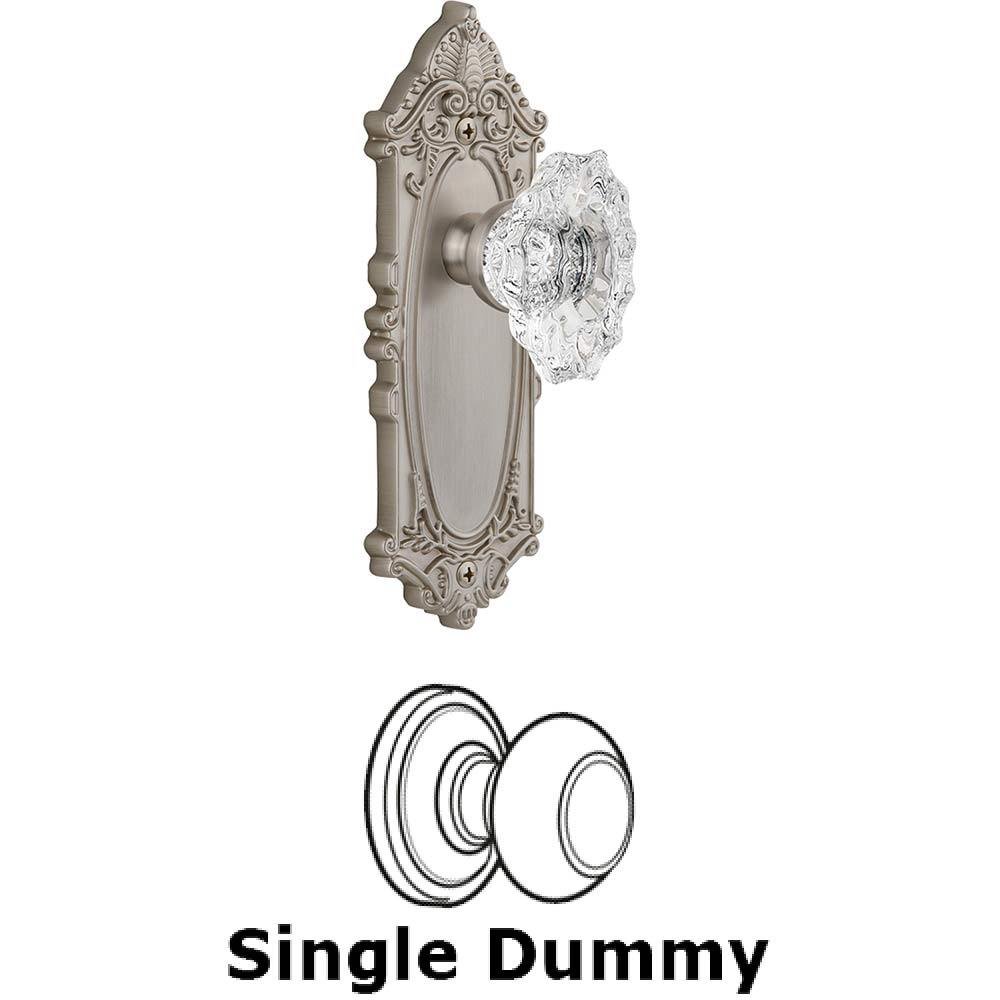 Grandeur Single Dummy Knob - Grande Victorian Plate with Crystal Biarritz Knob in Satin Nickel