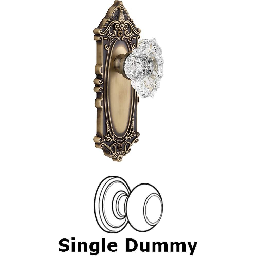 Grandeur Single Dummy Knob - Grande Victorian Plate with Crystal Biarritz Knob in Vintage Brass