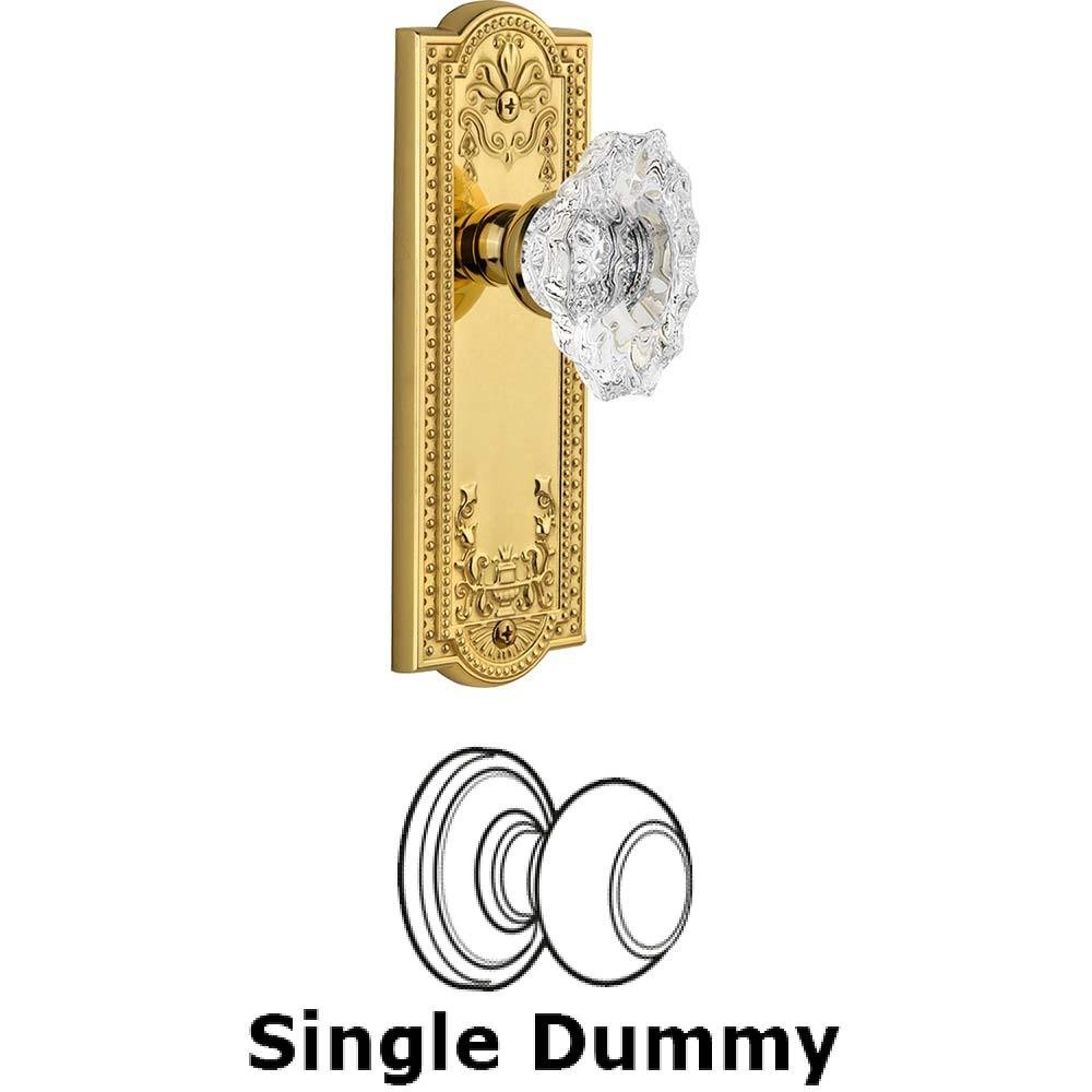 Grandeur Single Dummy Knob - Parthenon Plate with Crystal Biarritz Knob in Polished Brass