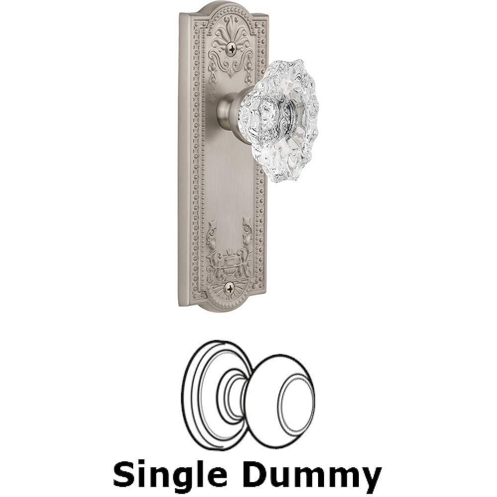 Grandeur Single Dummy Knob - Parthenon Plate with Crystal Biarritz Knob in Satin Nickel