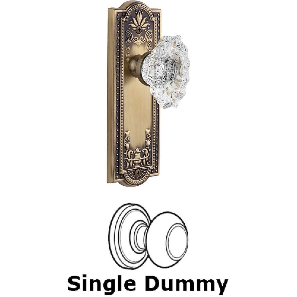 Grandeur Single Dummy Knob - Parthenon Plate with Crystal Biarritz Knob in Vintage Brass